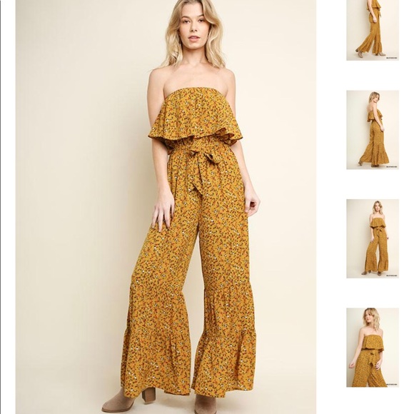 yellow bell bottom jumpsuit